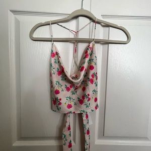 Zara Floral Flowy Tank Top W/ Open Back